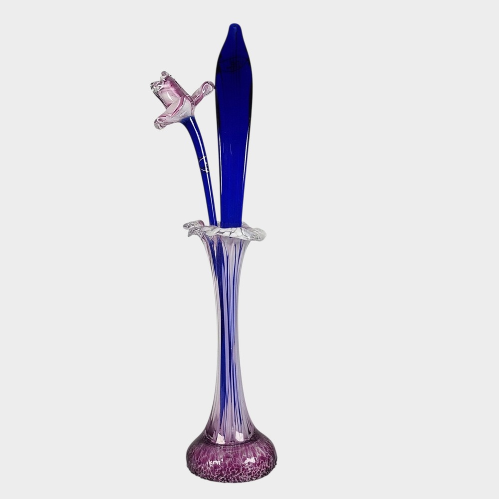 Bohemia Glass Flower‎ & Leaf Bud Vase Handmade Czech Glasstar Murano Style